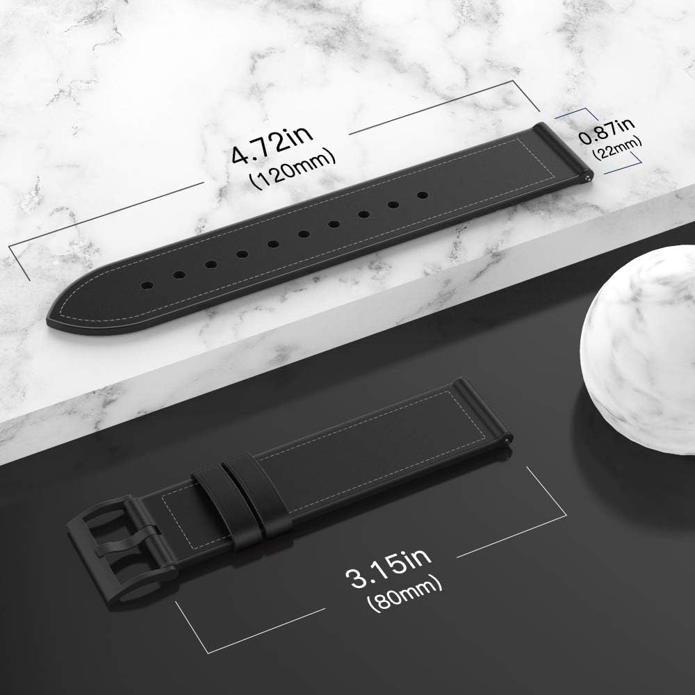 Thumbnail 6 de MoKo 22mm Hybrid Leather Silicone Strap for Samsung Galaxy Watch 3 45mm, 46mm and More – Black