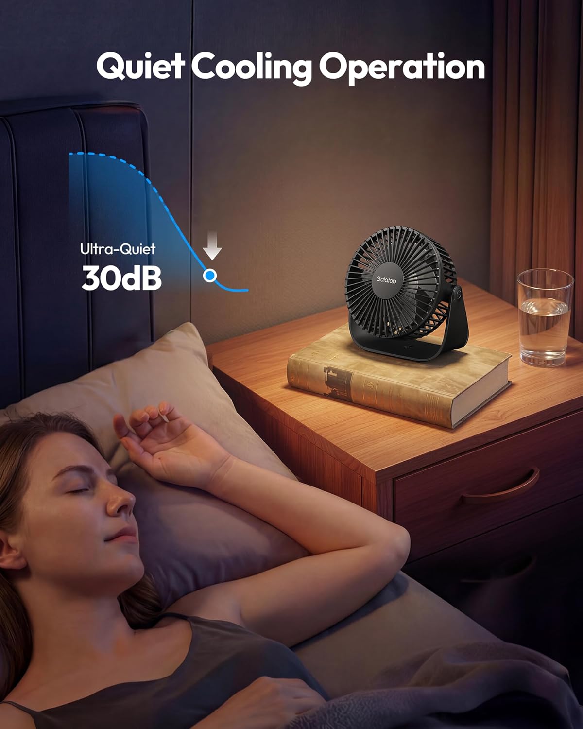 Detalle de gaiatop Small USB Desk Fan: Quiet, Rechargeable, 360° Rotatable Mini Fan
