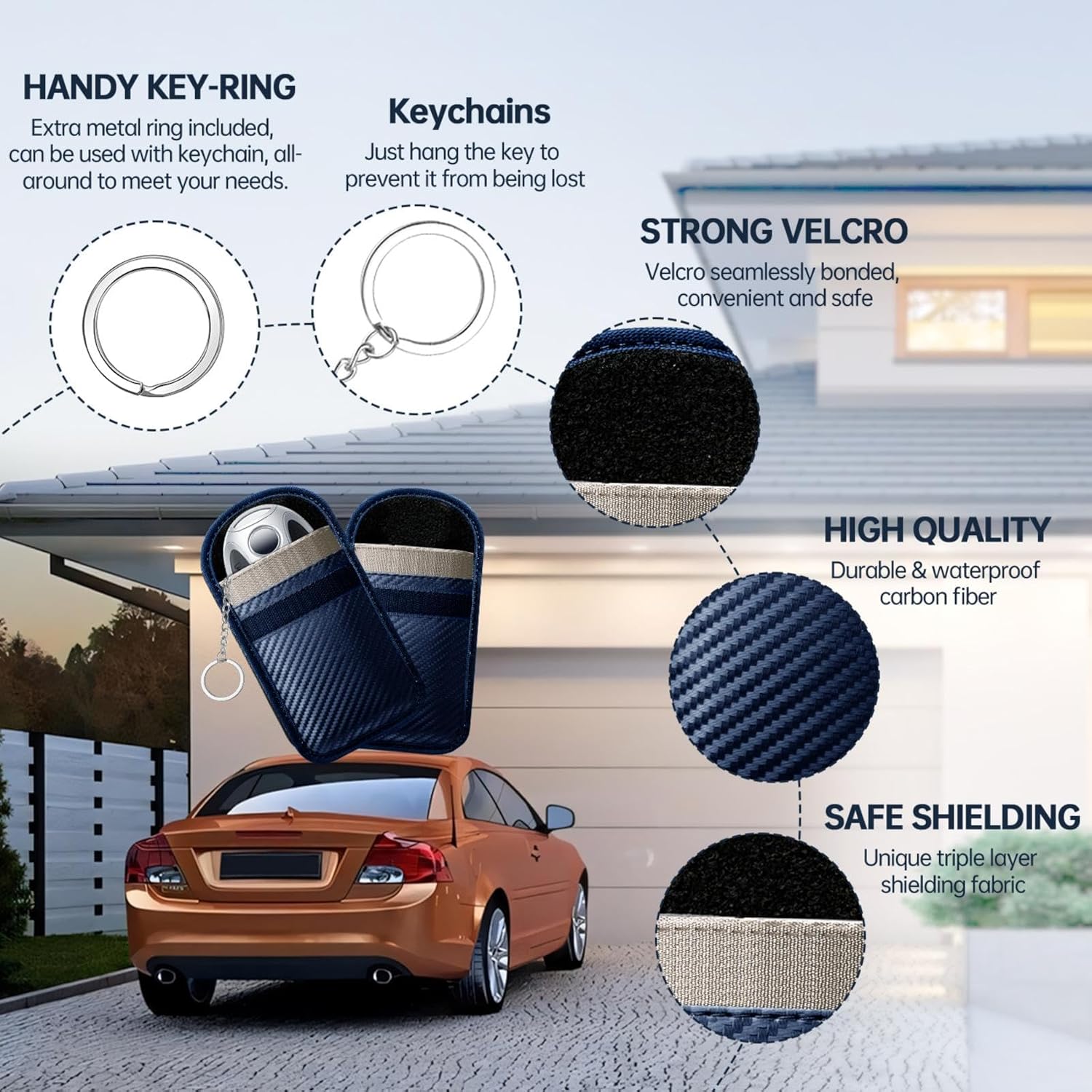 Detalle de Caslord Keyless Go Schutz Autoschlüssel – 2er Set Faraday-Taschen aus Leder mit RFID-Blocker