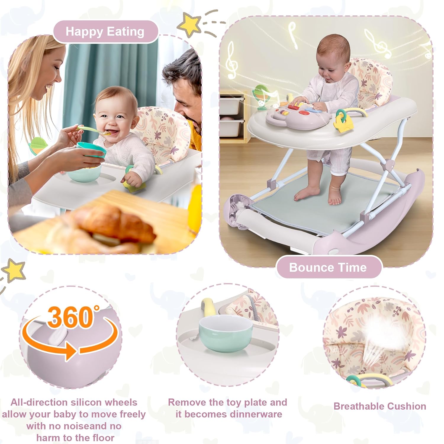 Thumbnail 5 de Foldable Baby 5-in-1 Activity Walker (Purple) with Adjustable Height, Music & Toys