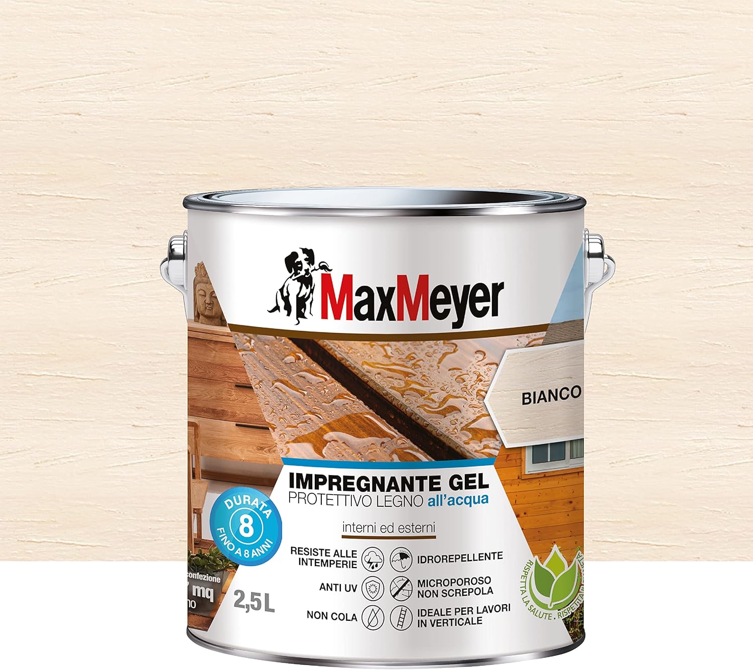 Thumbnail 1 de MAXMEYER Impregnante Gel Acqua Bianco 2,5 L: idrorepellente gelatinoso senza gocciolamento per superfici in legno e altri supporti