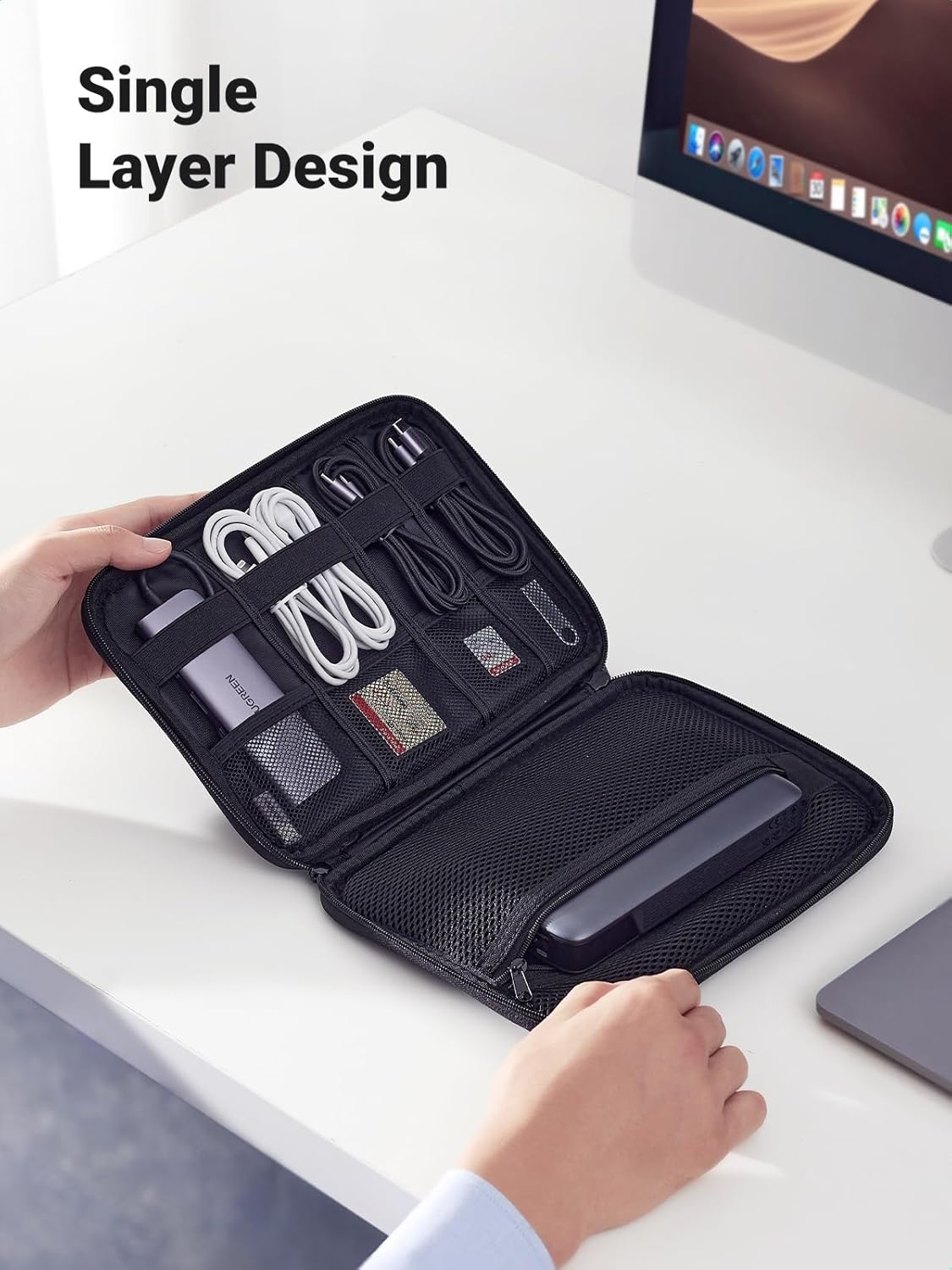 Detalle de UGREEN Organizer Cavi Singolo Strato: Borsa da Viaggio per Cavi e Accessori, 7,9" Tablet e-Altre Necessità