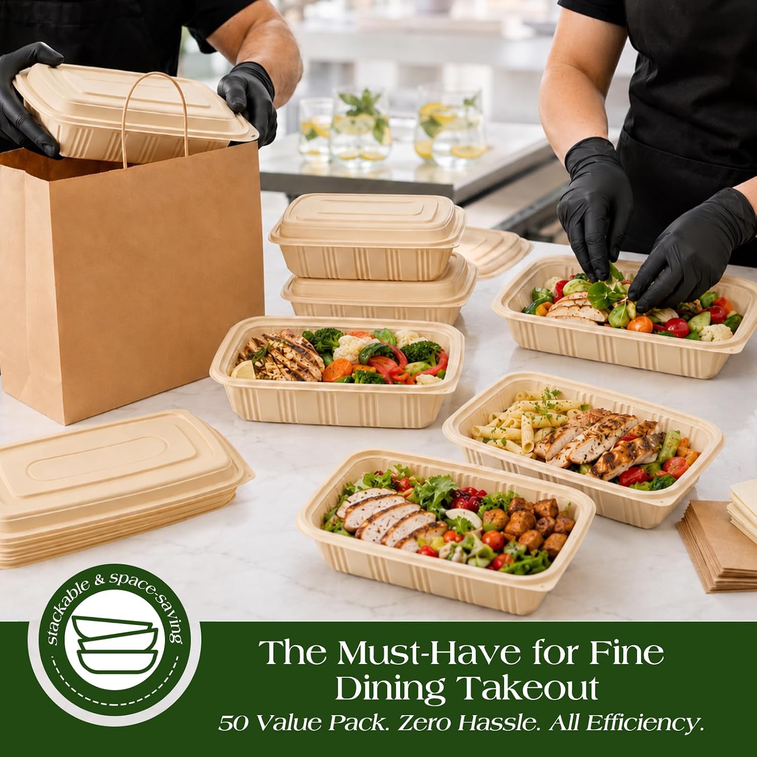 Thumbnail 2 de 100 Piece Meal Prep Containers with Lids (50 Pack) — 28 oz Cornstarch, Plant-Based Lunch Box, BPA-Free, Microwave & Freezer Safe