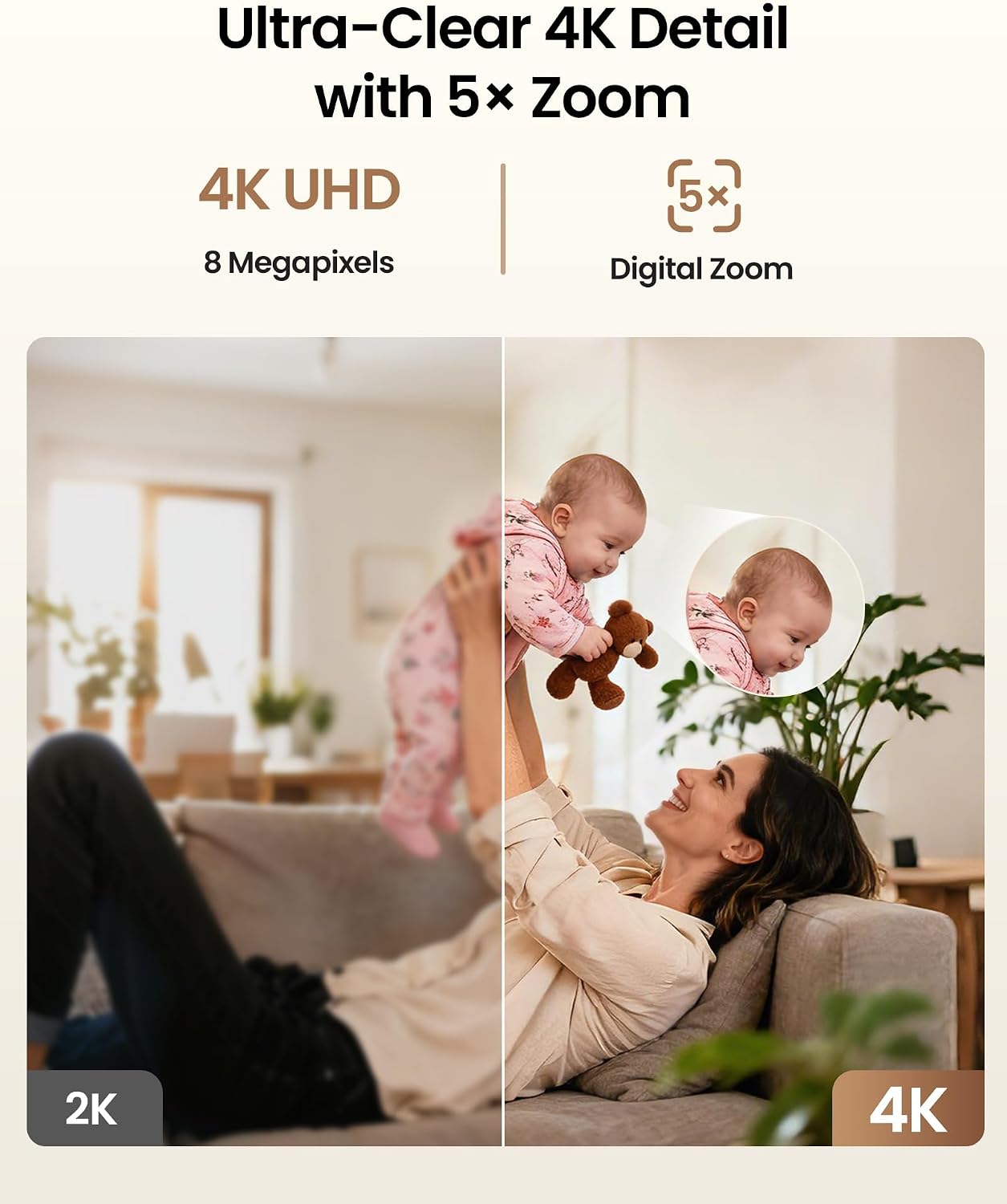 Detalle 2 de ZOSI C518 Telecamera WiFi 4K per interni con visione a 360° e scheda da 64 GB