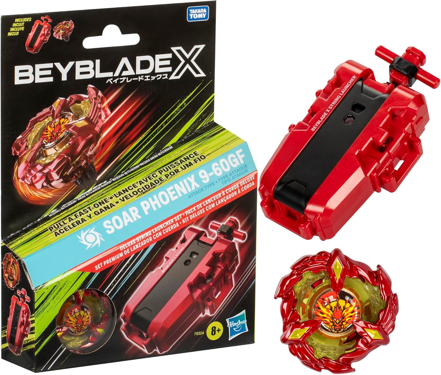 Beyblade X Soar Phoenix 9-60GF Deluxe String Launcher Set with Right-Spin Top