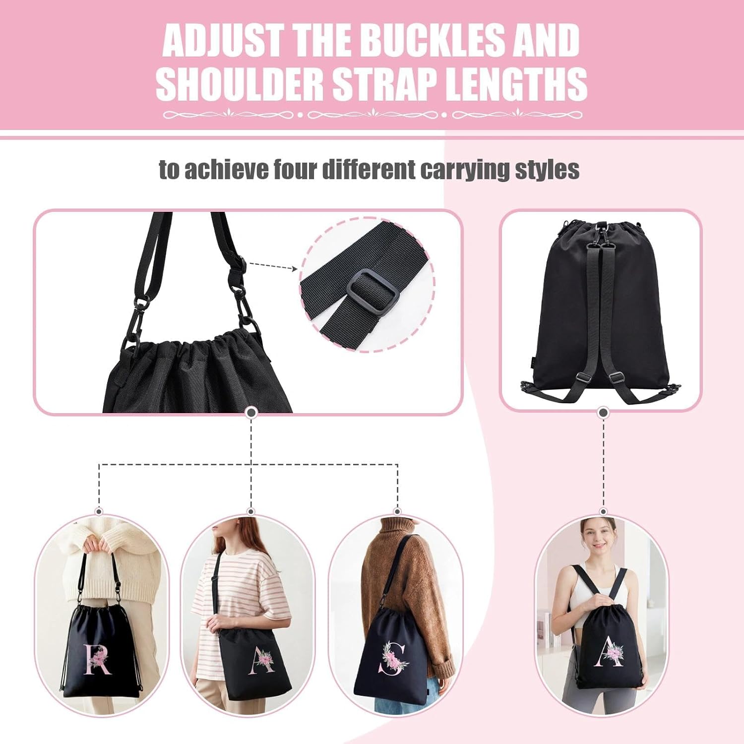 Detalle 2 de A-Z BAG Zaino Personalizzabile con Iniziale Fiore – 4 in 1, Impermeabile, Nero