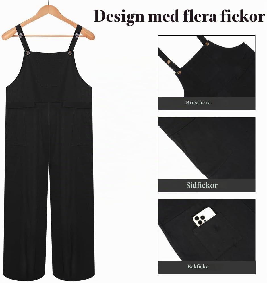 Detalle de BSBUY sommarjumpsuit i snickarbyxmodell med justerbara axelband och lösa ben