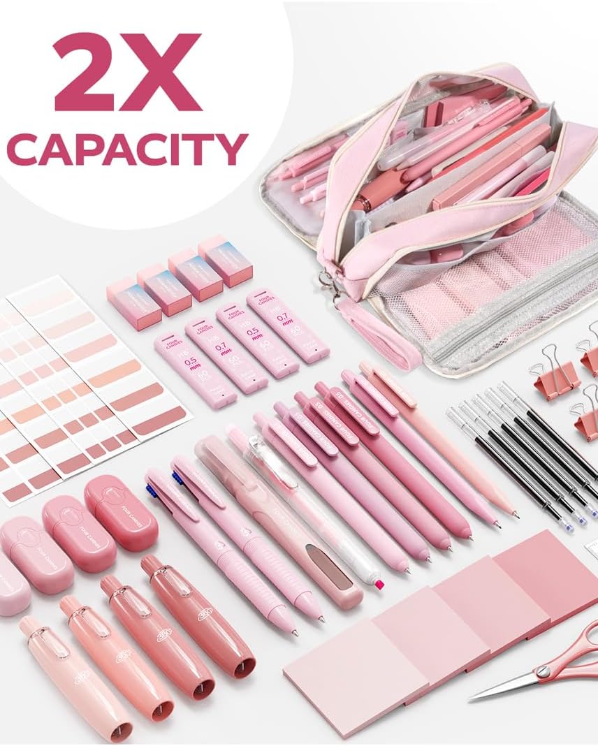 Thumbnail 6 de Four Candies Aesthetic Stationery Set with Pencil Case Pink (Back to School)