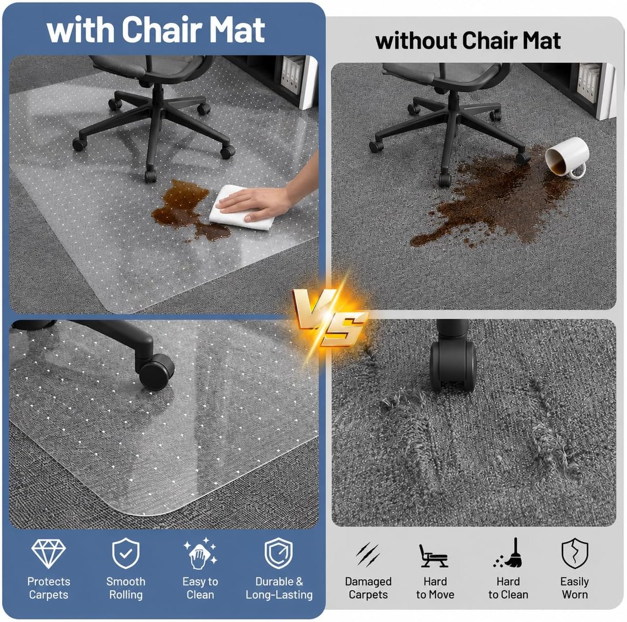 Detalle de LeapYouth 46 x 96 Inch Clear PVC Chair Mat for Low-Pile Carpet