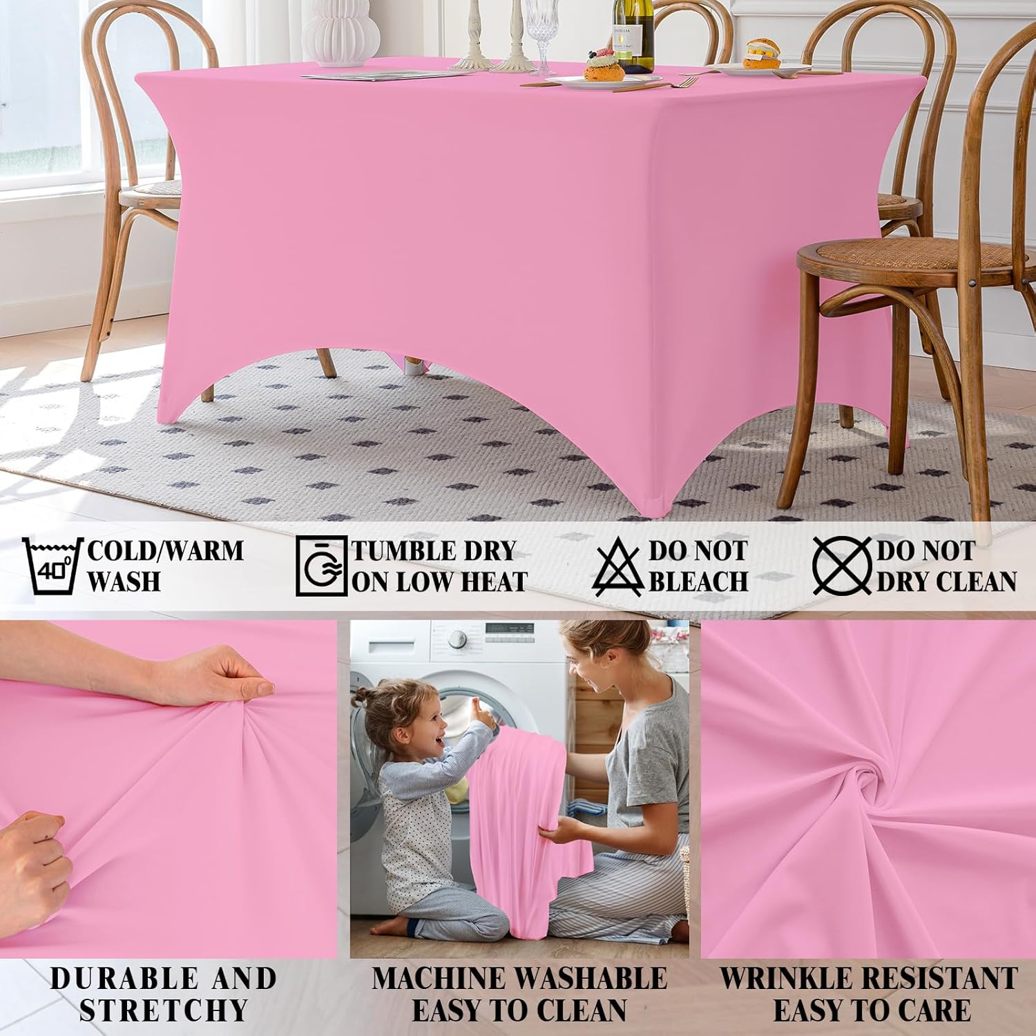 Thumbnail 2 de Famstar Pink 4FT Spandex Tablecloth with Corner Pockets (Stretch, Washable, Wrinkle Free)