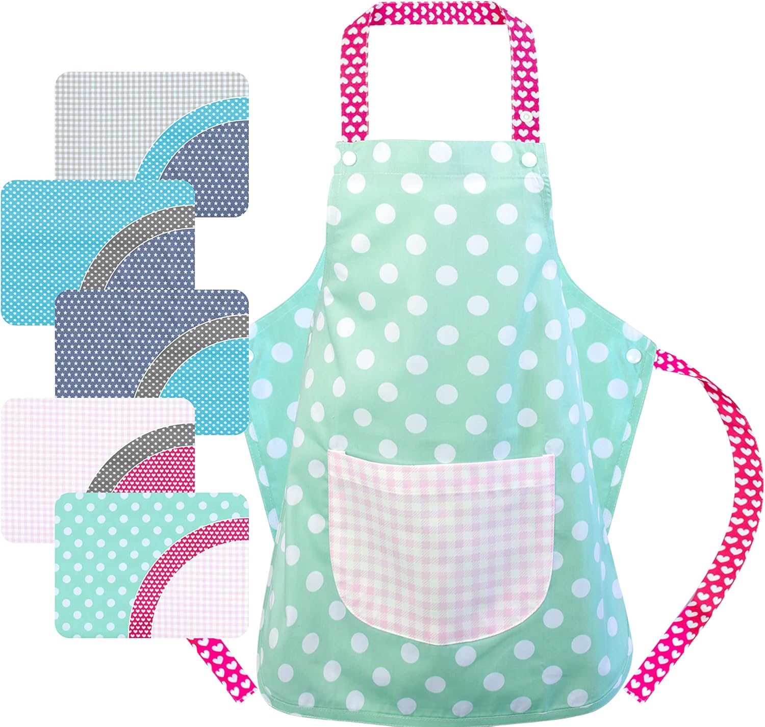 Detalle de Emily’s Check Tablier à bavette pour enfants – 3–6 ans, 65% polyester / 35% coton, 5 variantes