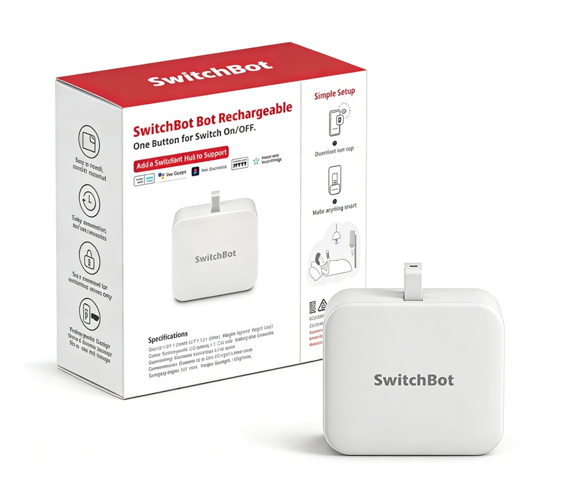 Detalle de SwitchBot Smart Switch Button Pusher Rechargeable – High Torque Fingerbot with USB-C Charging, Matter‑Ready
