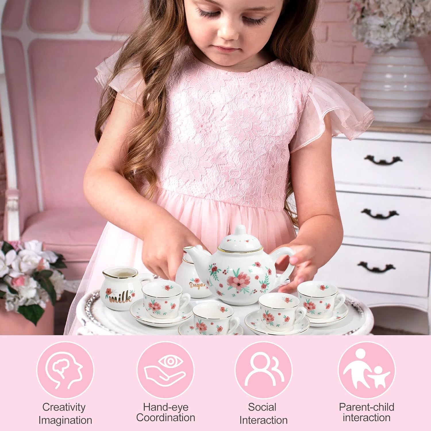 Detalle de Porcelain Tea Set for Girls: Princess Tea Time Playset