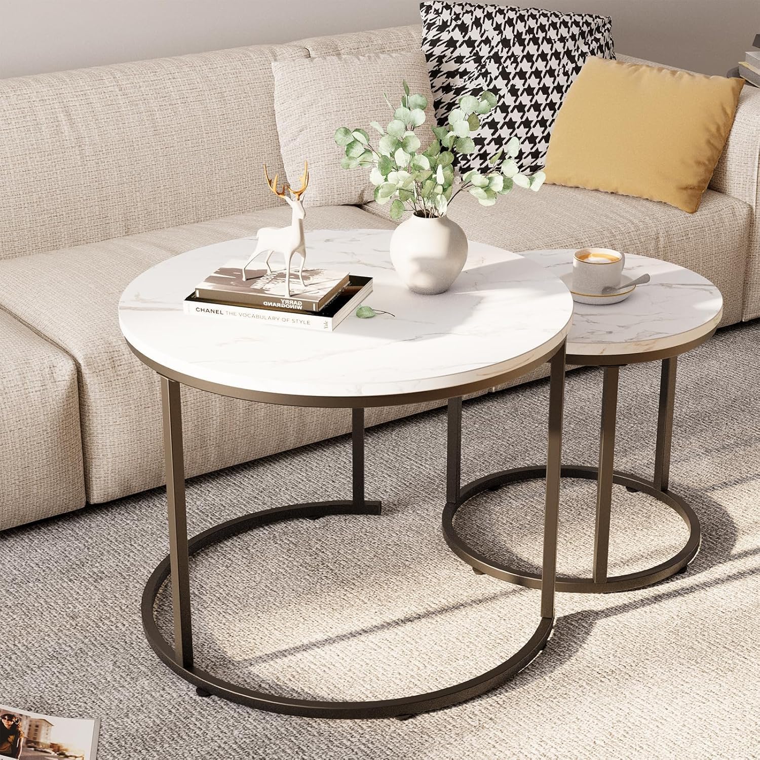 Thumbnail 4 de Huhote Nesting Round Coffee Tables Set