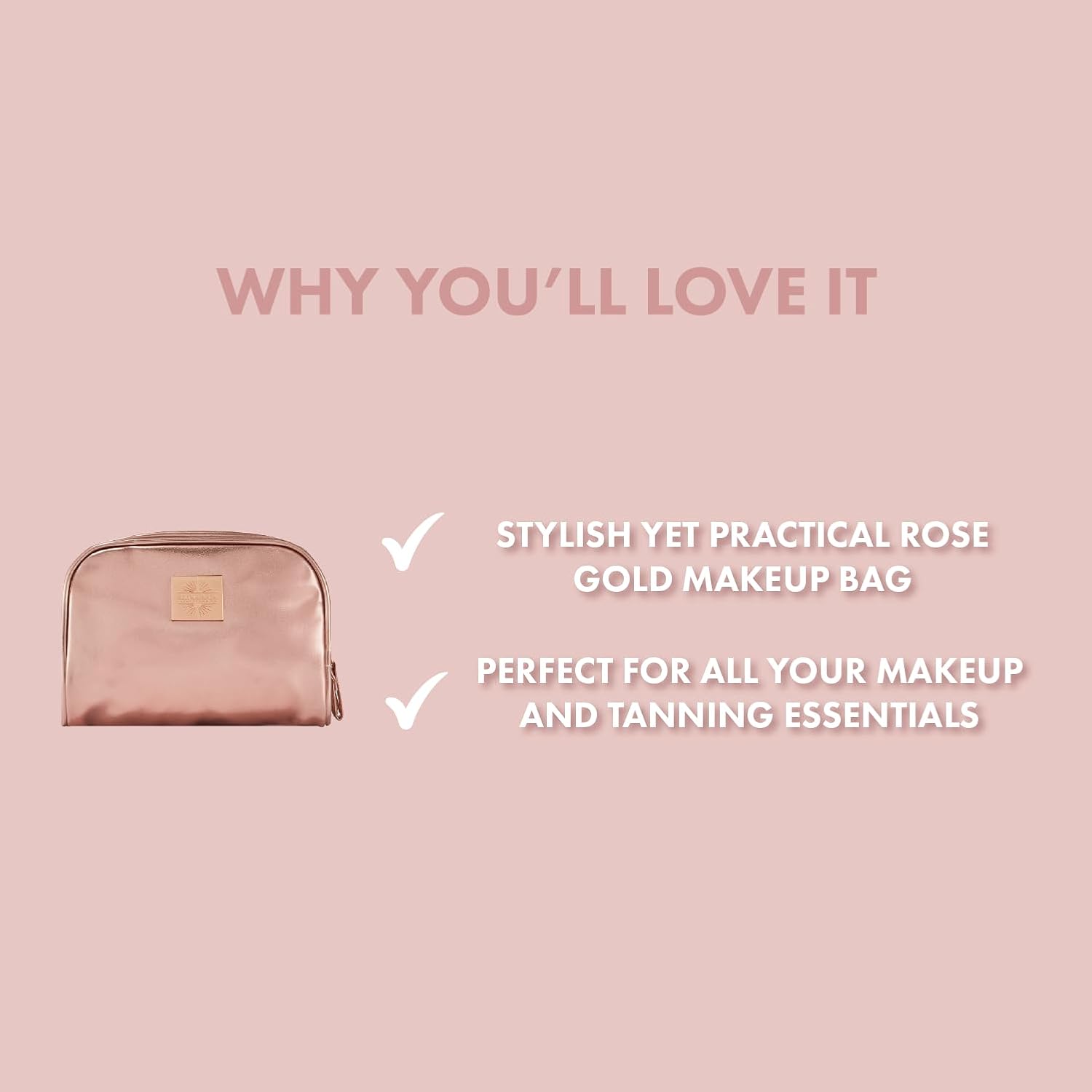 Detalle de Bellamianta Rose Gold Makeup Bag: Compact yet capable travel cosmetics bag