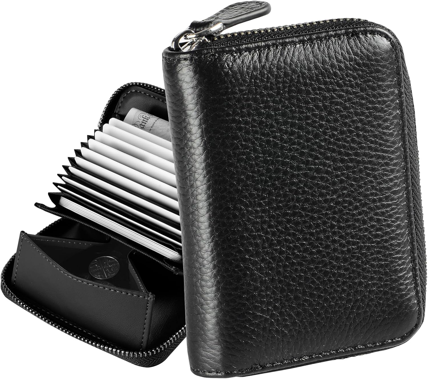 Detalle de Jexmigo RFID Blocking Leather Wallet for Women with 12 Card Slots and YKK Zip (Black)