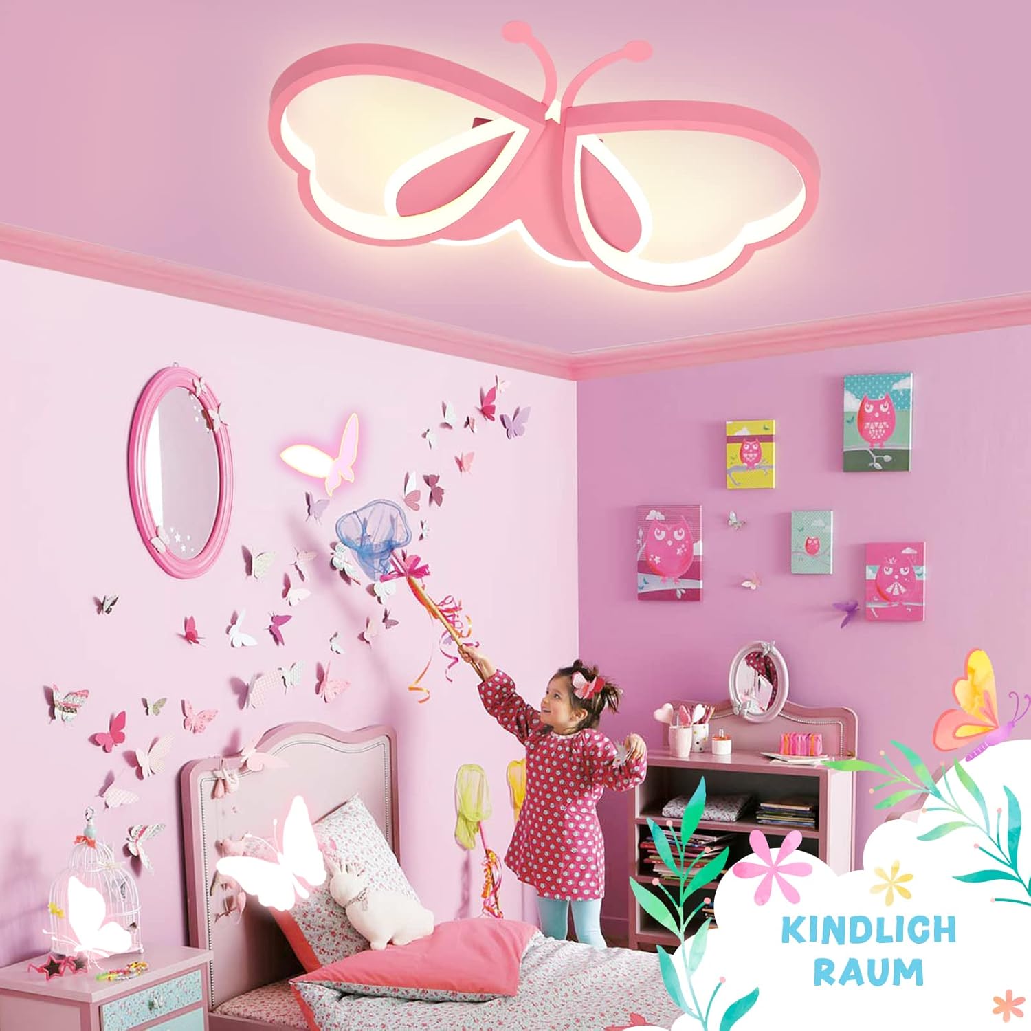 Thumbnail 2 de LUOLONG Lampada da Soffitto LED Dimmerabile a Farfalla in Rosa per Cameretta