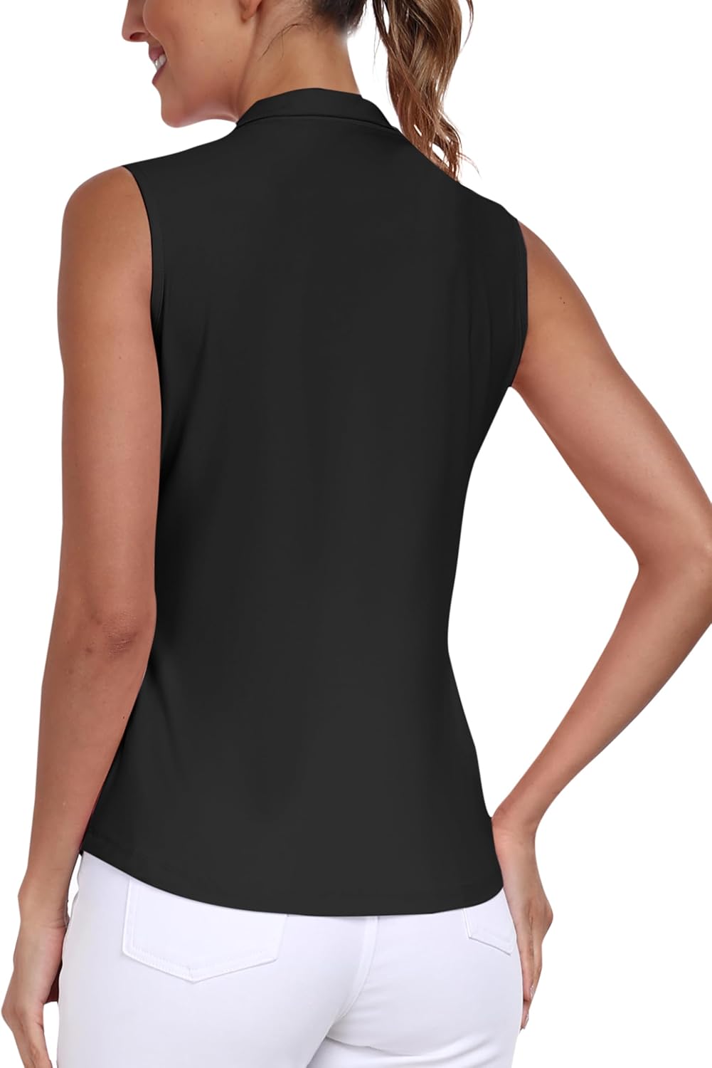 Detalle 2 de MoFiz Donna Polo T Shirt Senza Maniche Golf Camicia Estiva Traspirante con Cerniera UPF50+