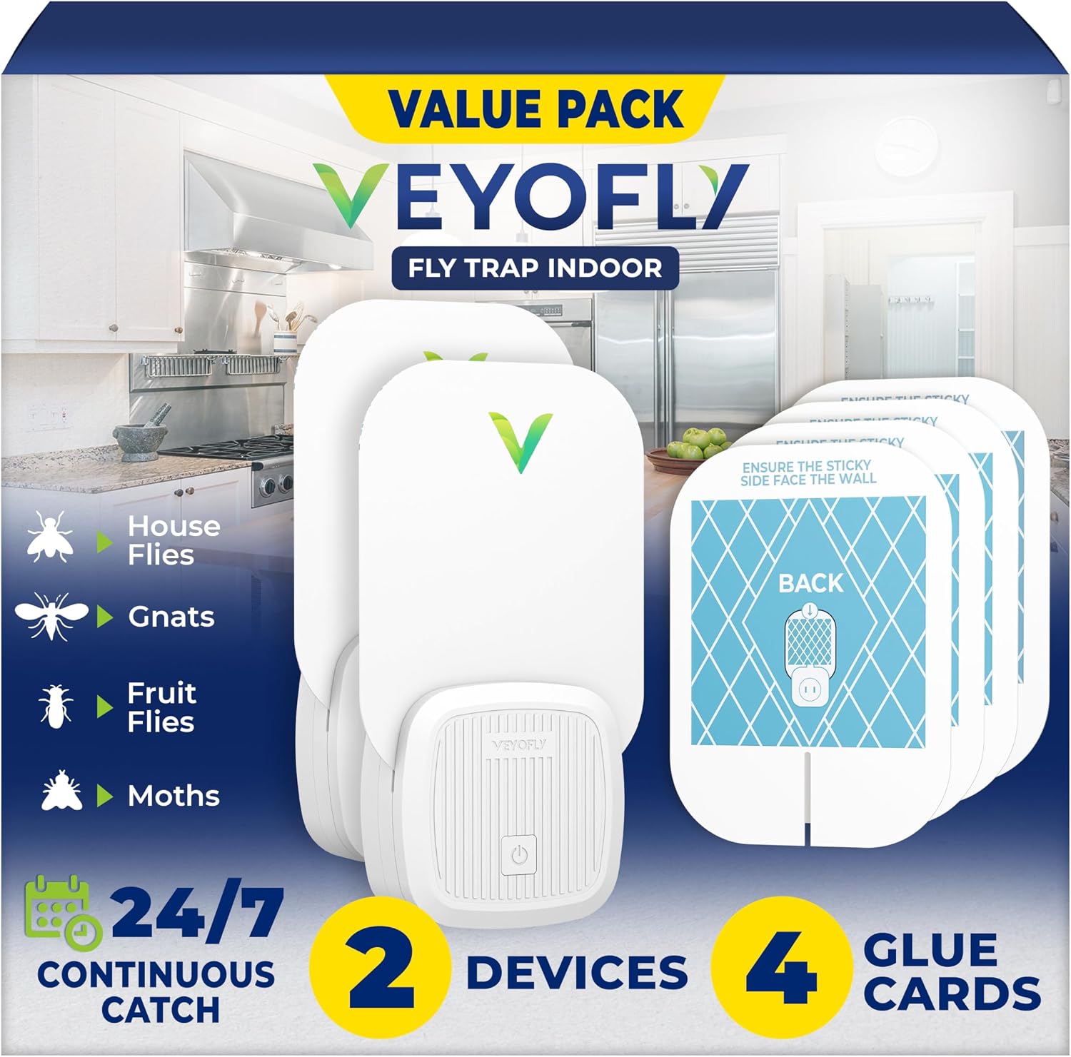 VEYOFLY Indoor UV Light Gnat Trap with 2 Devices and 4 Refills