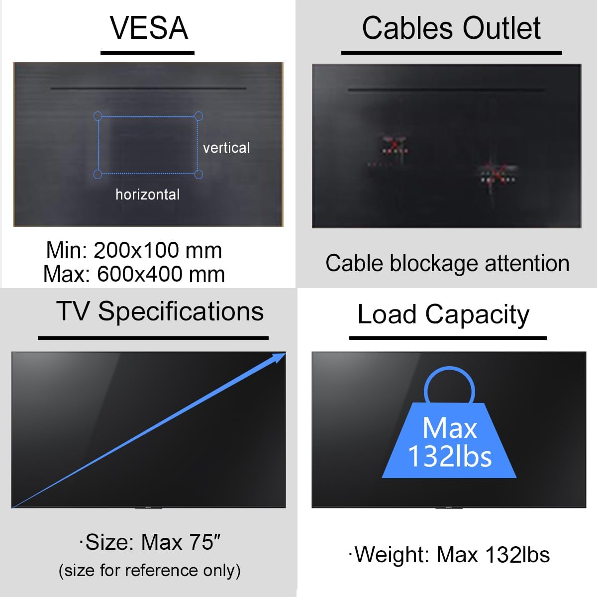 Thumbnail 5 de Suptek MC5602 : support mural/plafond de TV pour écrans plats 37 à 75" (jusqu’à 60 kg) VESA jusqu’à 600 x 400 mm