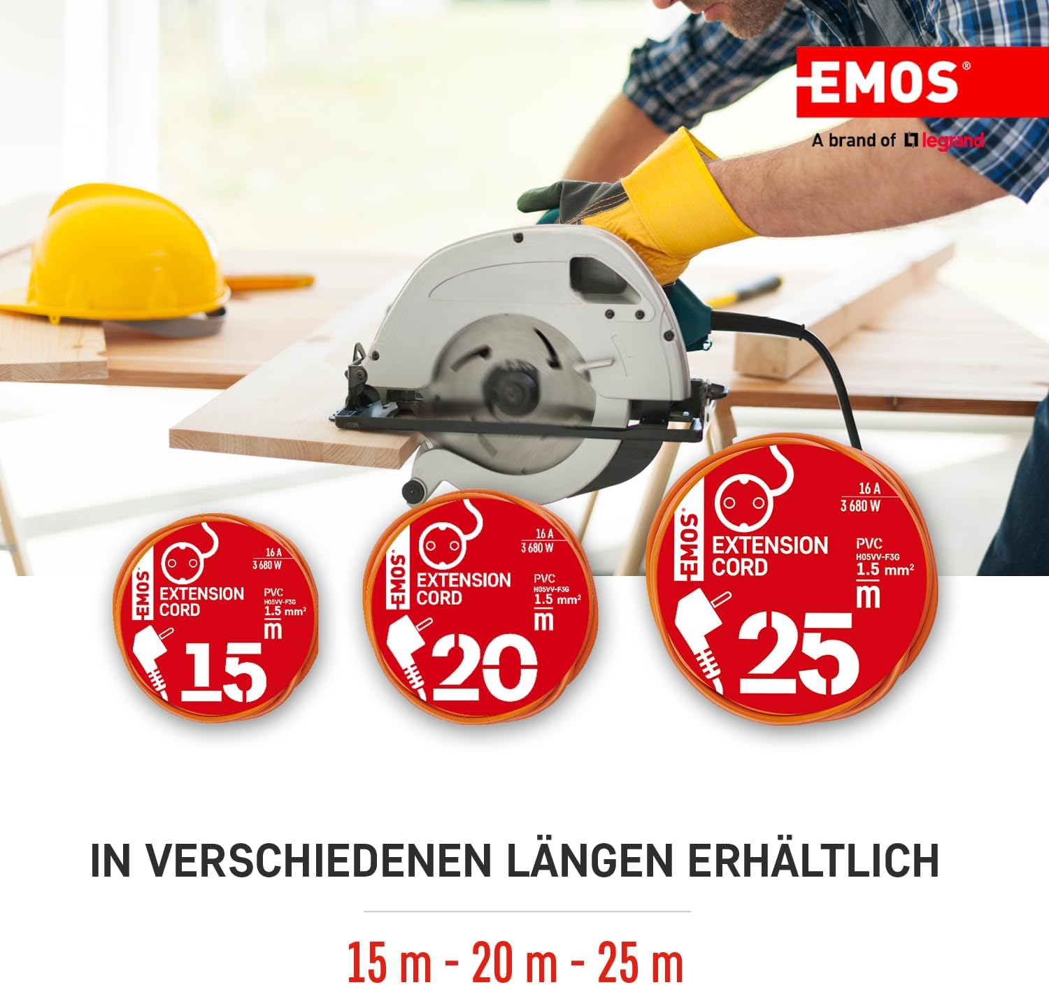 Thumbnail 3 de EMOS IP20 Verlängerungskabel 20 m – 1 Schuko-Steckdose, orange (bis 16 A / 3680 W, 1,5 mm²)