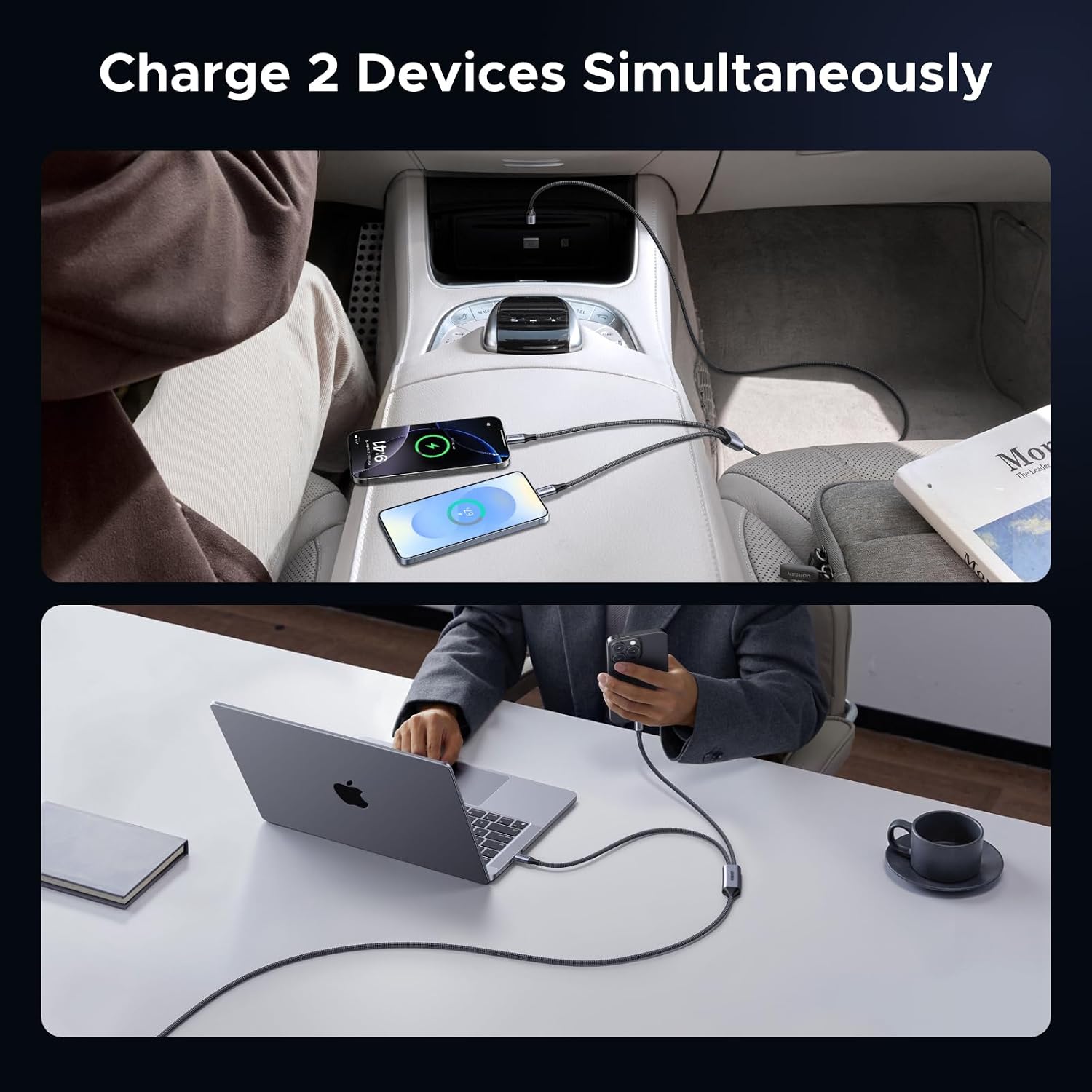 Thumbnail 2 de UGREEN L533 2-in-1 USB-C Charging Cable, 2 m, 140 W, Dual USB-C
