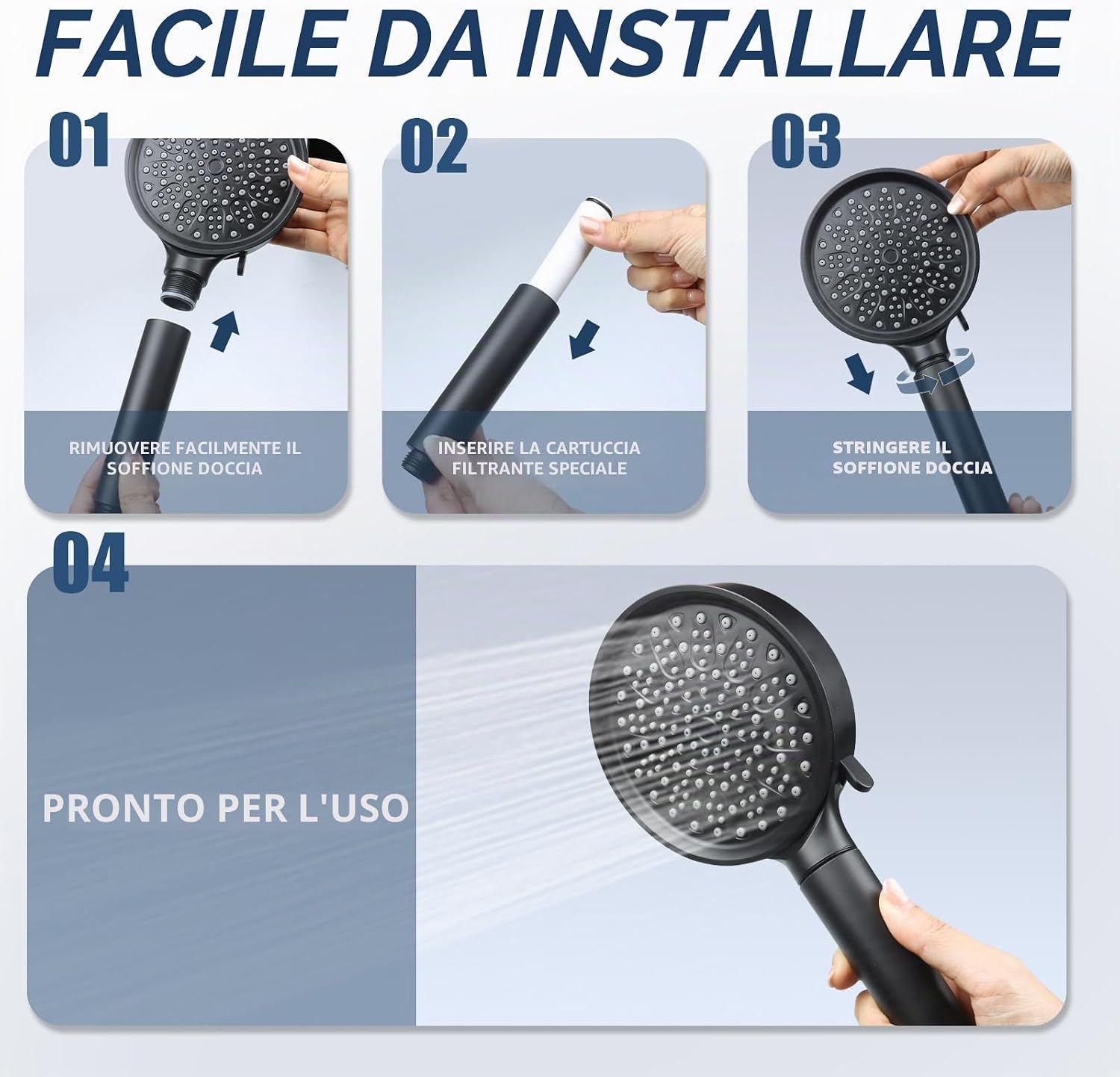 Detalle 2 de Filtri di ricambio Cobbe per soffione doccia – Set 4, elimina cloro e impurità