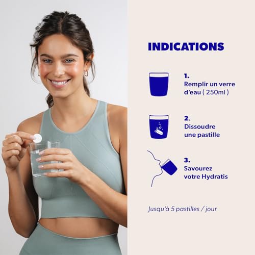 Detalle de HYDRATIS – Pastilles Hydratation Électrolytes Mix Fruits des Bois, Pêche et Citron/Sureau (60 pastilles) – Énergie et Hydratation
