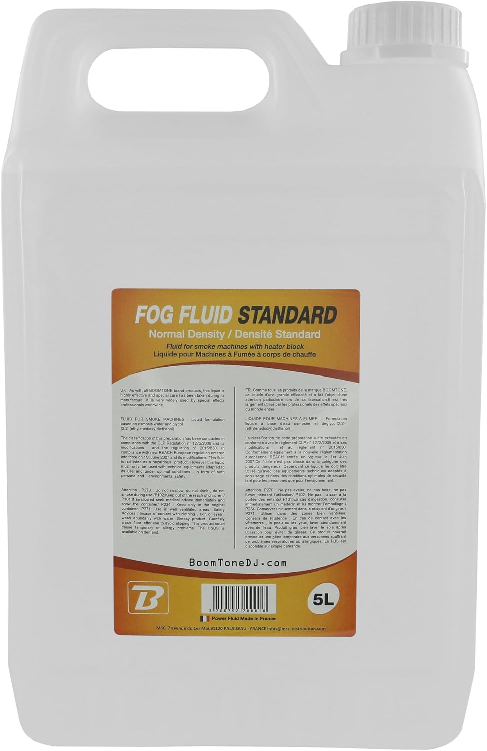 Detalle 2 de BoomToneDJ Fog Fluid Standard – Liquide professionnel 5 L, incolore, inodore et conforme NF/CE
