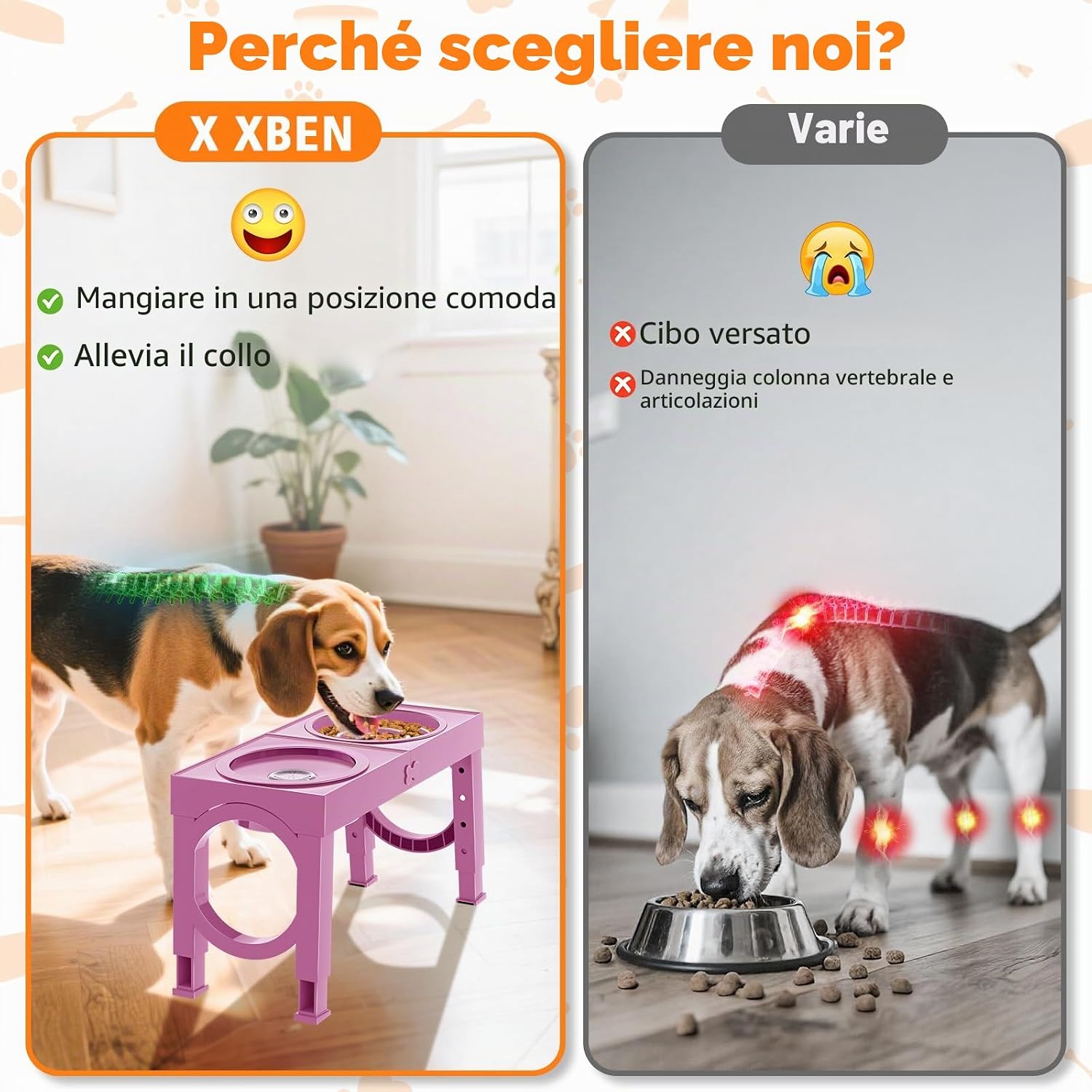 Detalle de X XBEN 3-in-1 Ciotole per Cani Rialzate con 5 Altezze Regolabile, 1L + 1,4L – Rosa