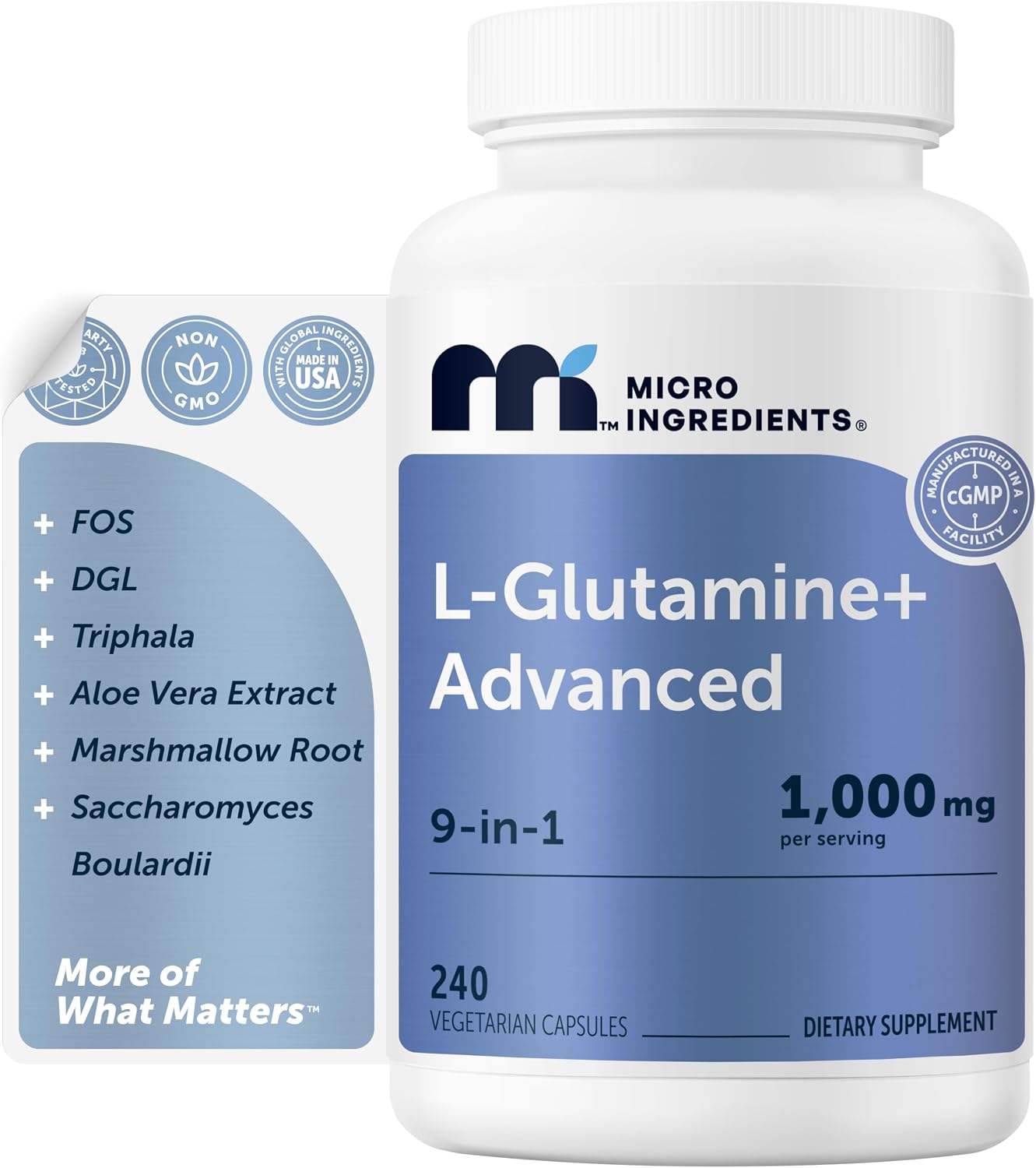 Detalle de Micro Ingredients L-Glutamine Supplement, 240 Vegetarian Capsules