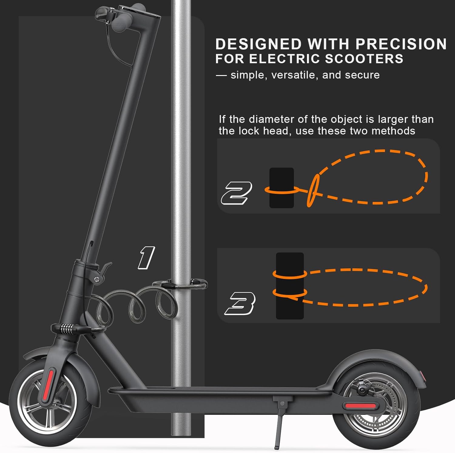Detalle de NextSeal E-Scooter Schloss mit Doppel-Zahlenschloss und 12 mm Kabel (105 cm)