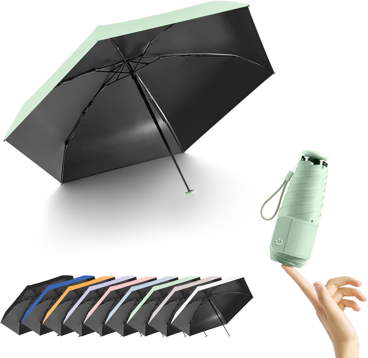 Detalle de Mini Travel Folding Umbrella with Micro Button Handle — Ultra-Portable UV Shield for Everyday Use