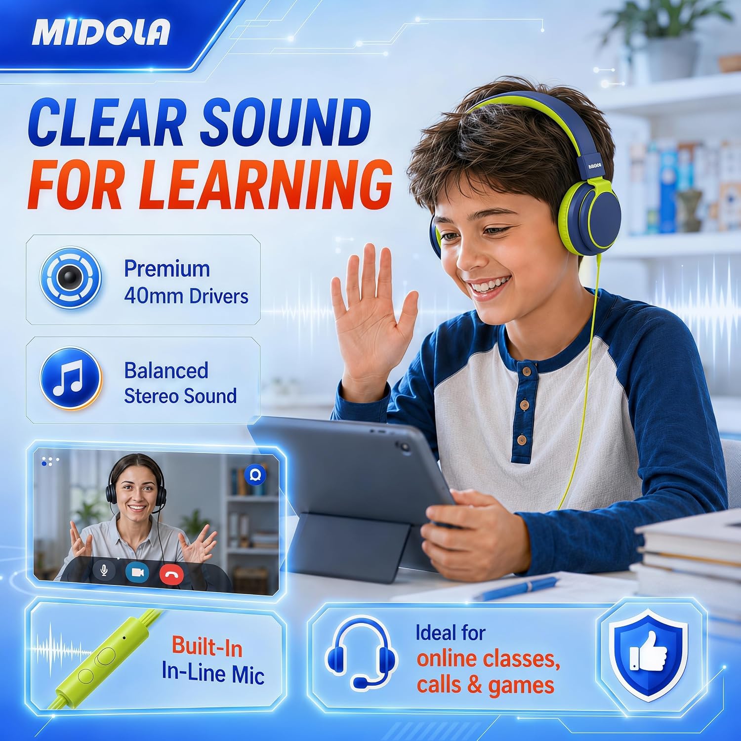 Thumbnail 2 de Midola Kids Wired Headphones with 85/94dB Limit