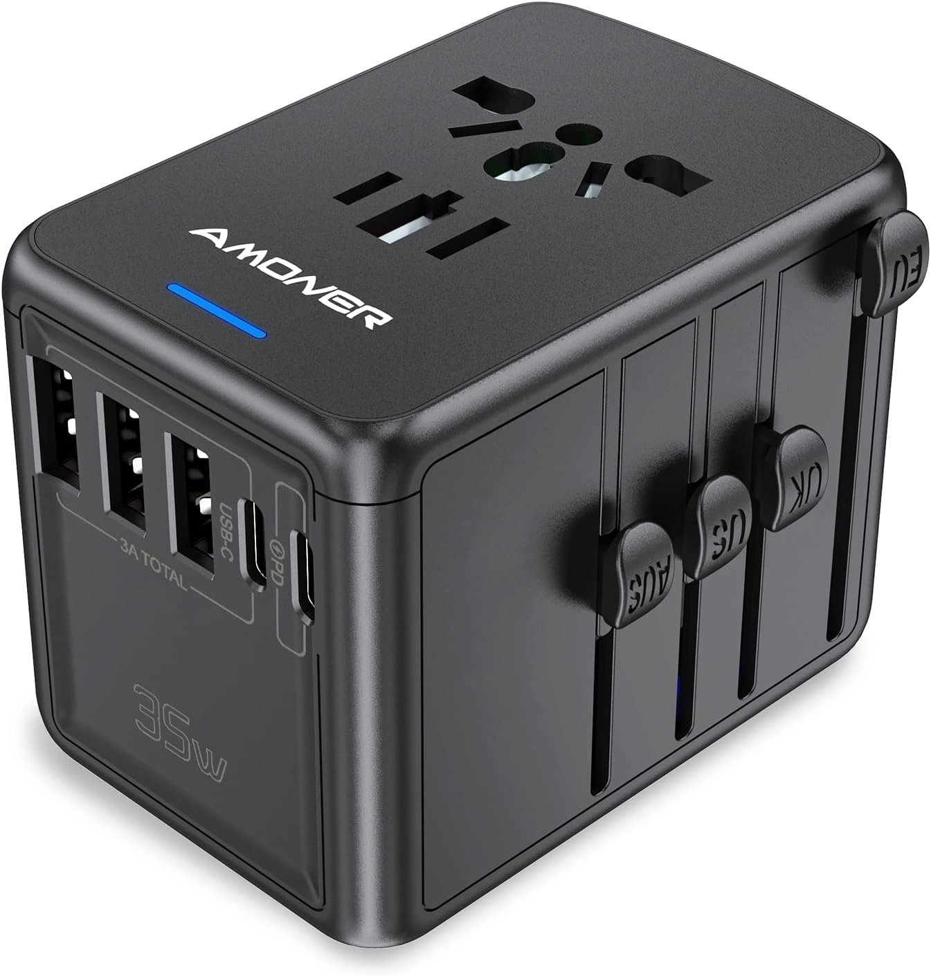 Detalle de Amoner 35W Adaptador Universal de Viaje 🌍 con USB