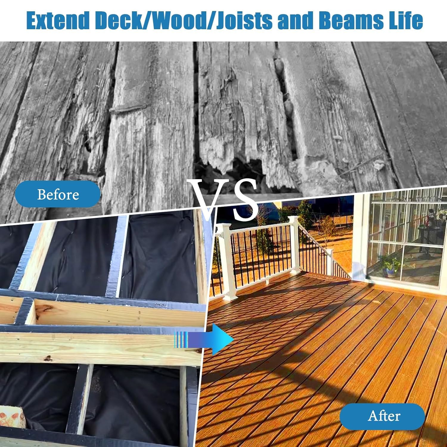 Detalle de Heelos Joist Tape for Decking 2''×50', 16 Pack: Weather-Resistant Butyl Tape for Wood Decks