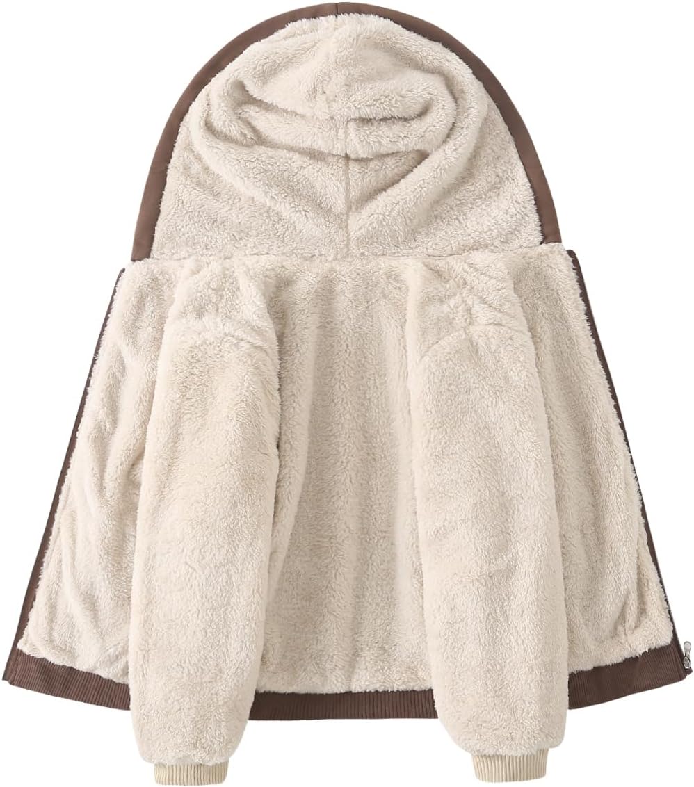 Detalle 2 de Fdqin Boys' Sherpa-Lined Zip-Up Jacket with Hood, Fleece, Two Pockets