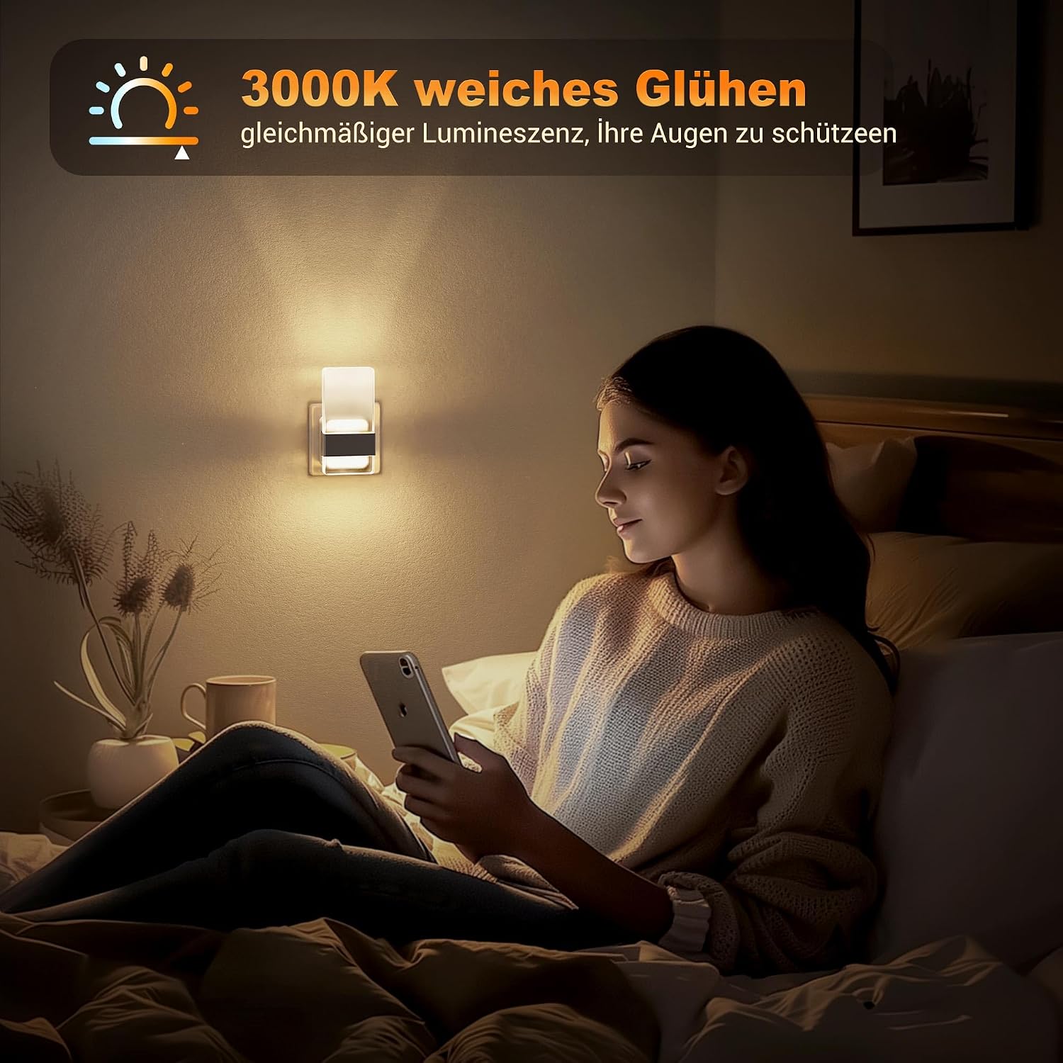 Detalle de JandCase Nachtlicht-Steckdose mit Dämmerungssensor (ohne Bewegungsmelder), dimmbar 0–100 lm, 3000K