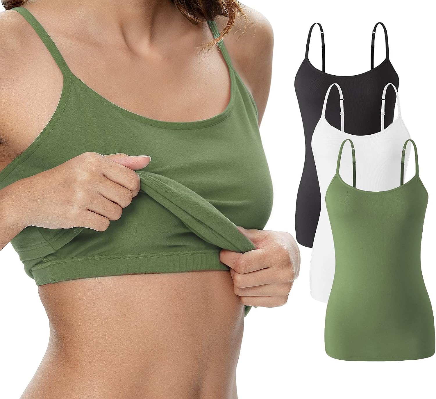 Detalle de ROSYLINE Women's Cotton Camisoles with Shelf Bra, Adjustable Straps, 3-Pack