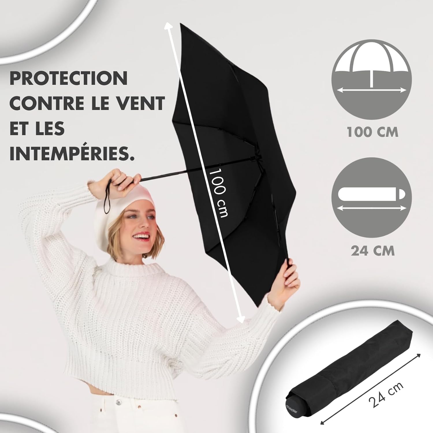 Thumbnail 5 de Doppler Parapluie Zero Large Noir – parapluie de poche ultra léger, ouverture manuelle
