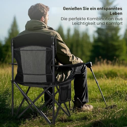 Thumbnail 7 de HIGH POINT SPORTS Campingstuhl Faltbar Angelstuhl Mesh-Rücken Klappstuhl – 160 kg belastbar