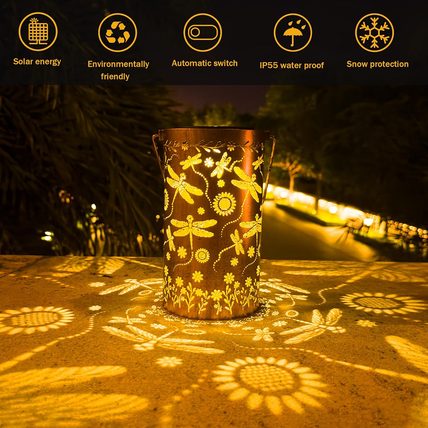 Detalle de Cawabocy Dragonfly Solar Lantern Garden Decor – Outdoor Waterproof Hanging Solar Light Ornaments