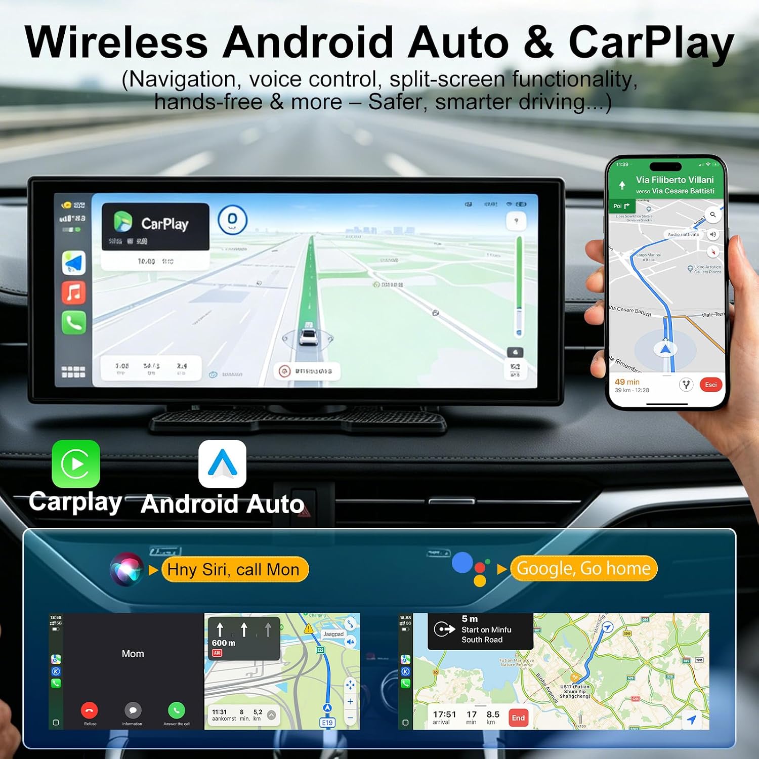 Thumbnail 3 de 2026 11 inch CarPlay Screen with Built-in Apps and 1080P Backup Camera