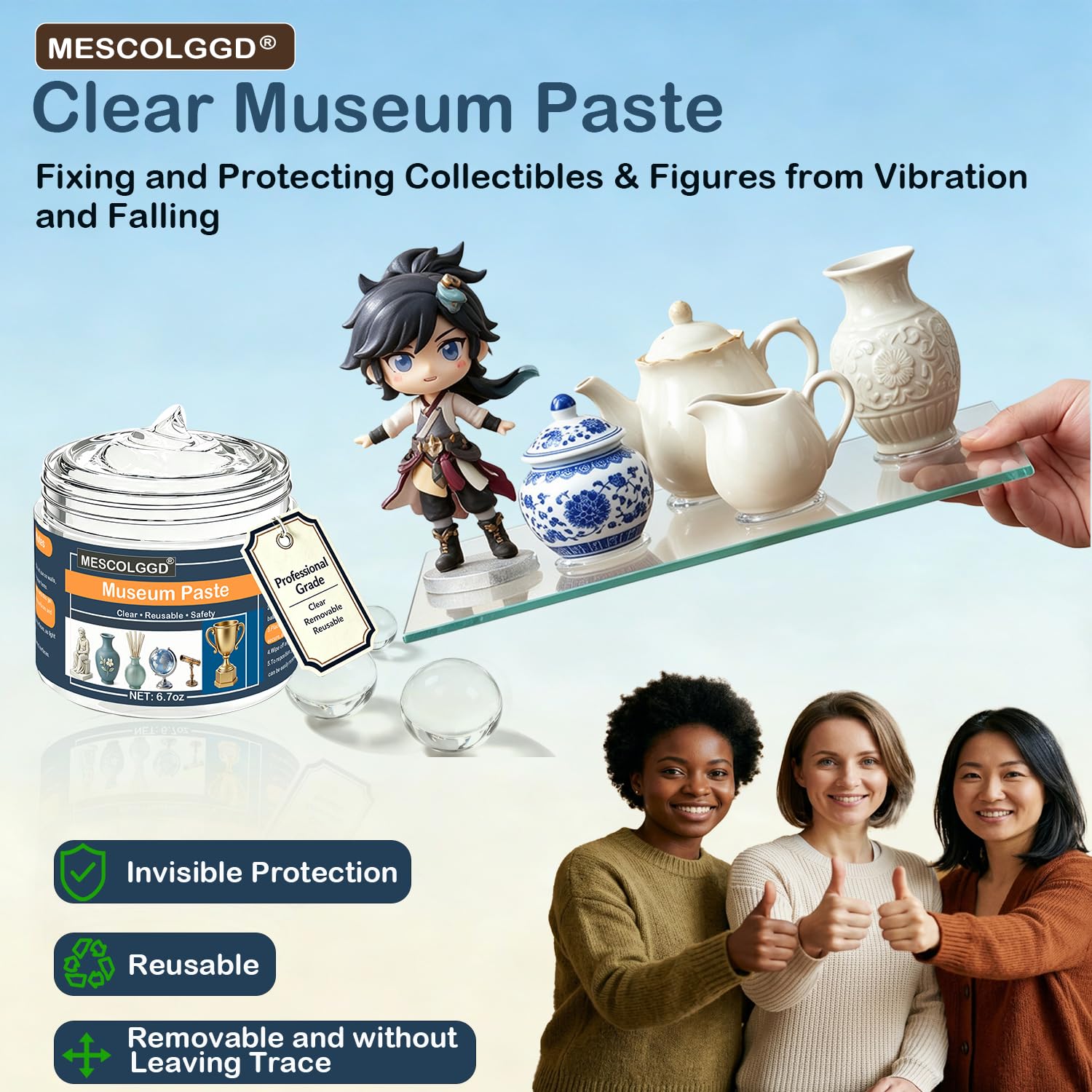 Detalle de MESCOLGGD MG-3 Museum Gel Putty, 190 g Clear Reusable Display Adhesive