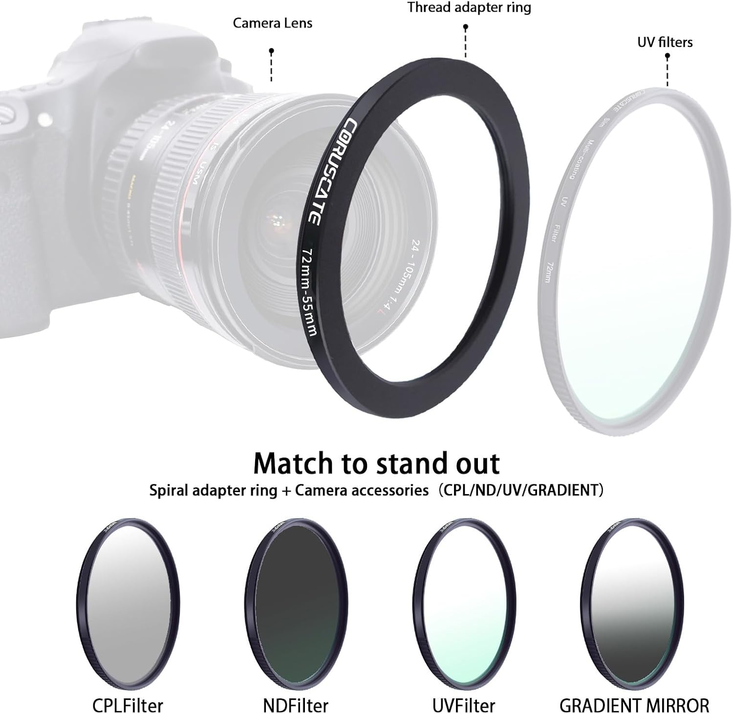 Thumbnail 4 de 72mm auf 55mm Objektivadapter Ring – Step-Down Filteradapter für 72 mm Objektive