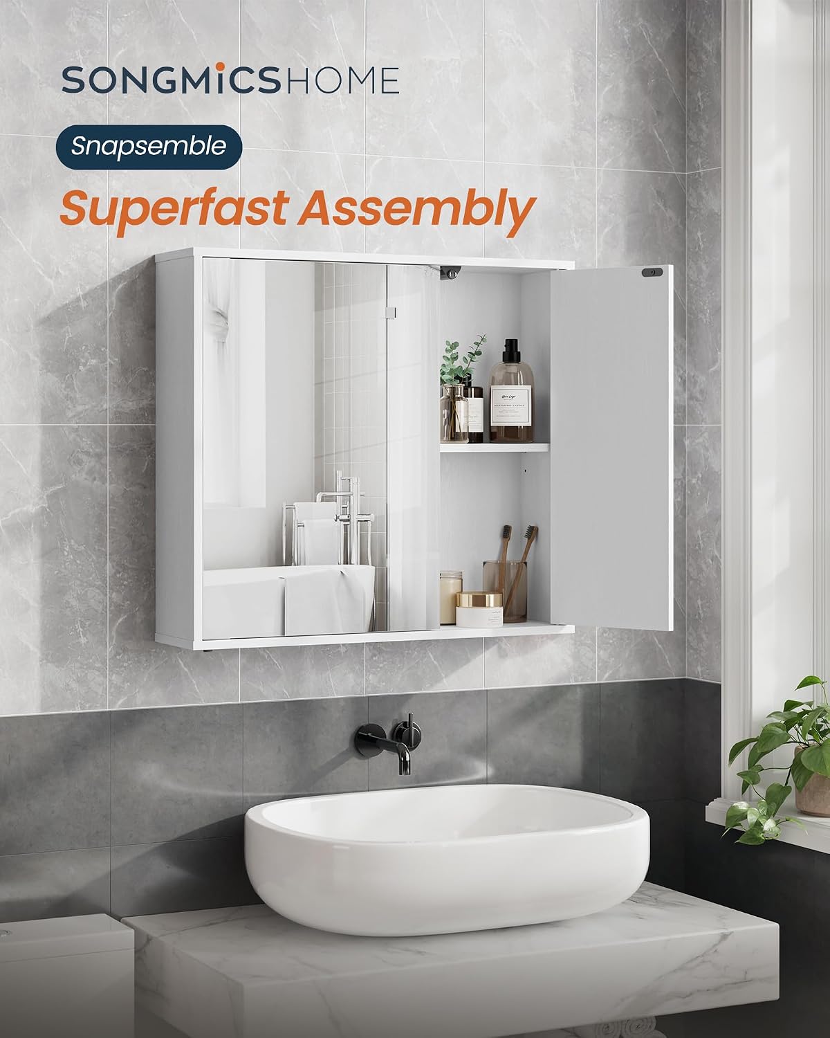 Detalle de SONGMICS HOME KADIN Collection BBC114WE01 Bathroom Mirror Cabinet