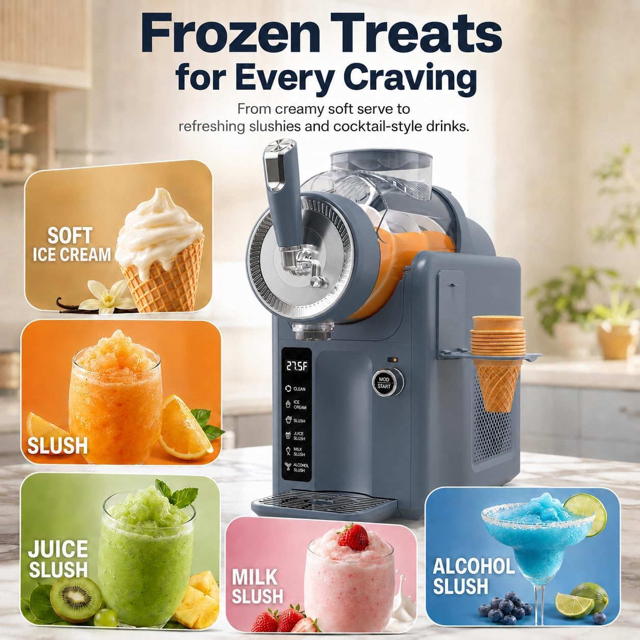 Thumbnail 1 de SYINTAO Slushie Machine No Ice Needed: 2-in-1 Frozen Drink & Soft Serve Ice Cream Maker