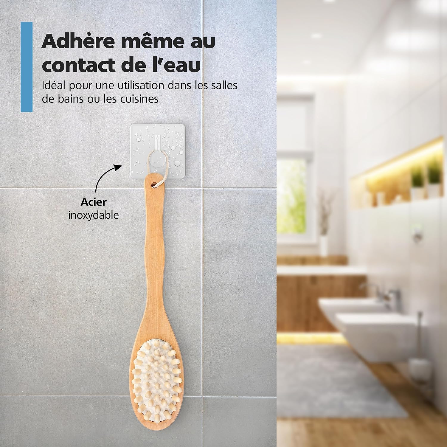 Detalle de Virea Crochets muraux auto-adhésifs sans perçage (jeu de 4) en acier inoxydable, jusqu’à 8 kg
