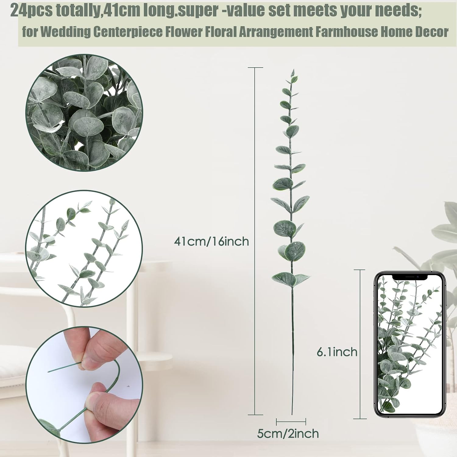 Thumbnail 1 de Eucalyptus Artificial Stems 24-pack