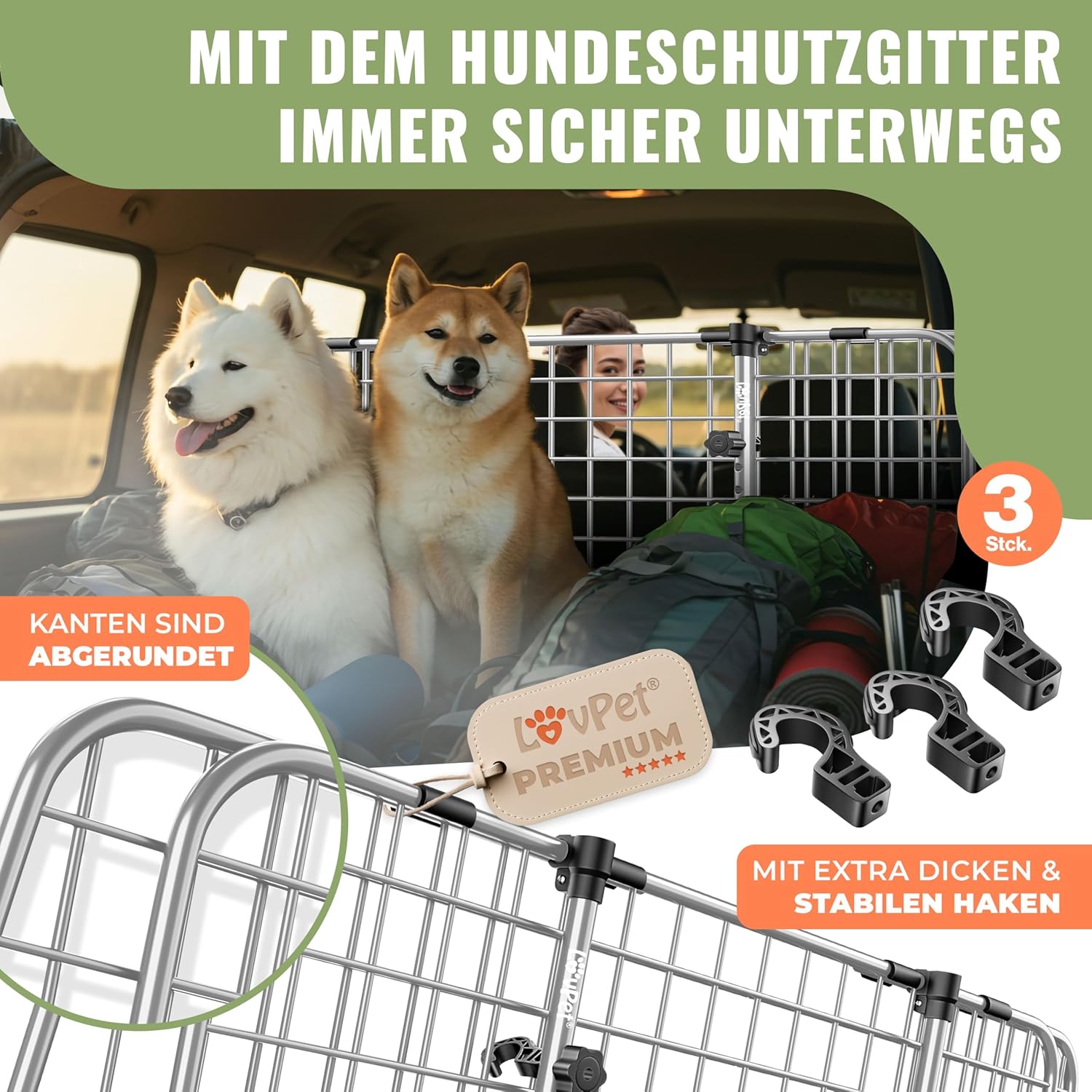 Thumbnail 5 de LOVPET® Hundegitter Auto Kofferraum – verstellbares Trenngitter 92–152 cm (ohne Bohren) inkl. 2 Sicherheitsgurten, grau